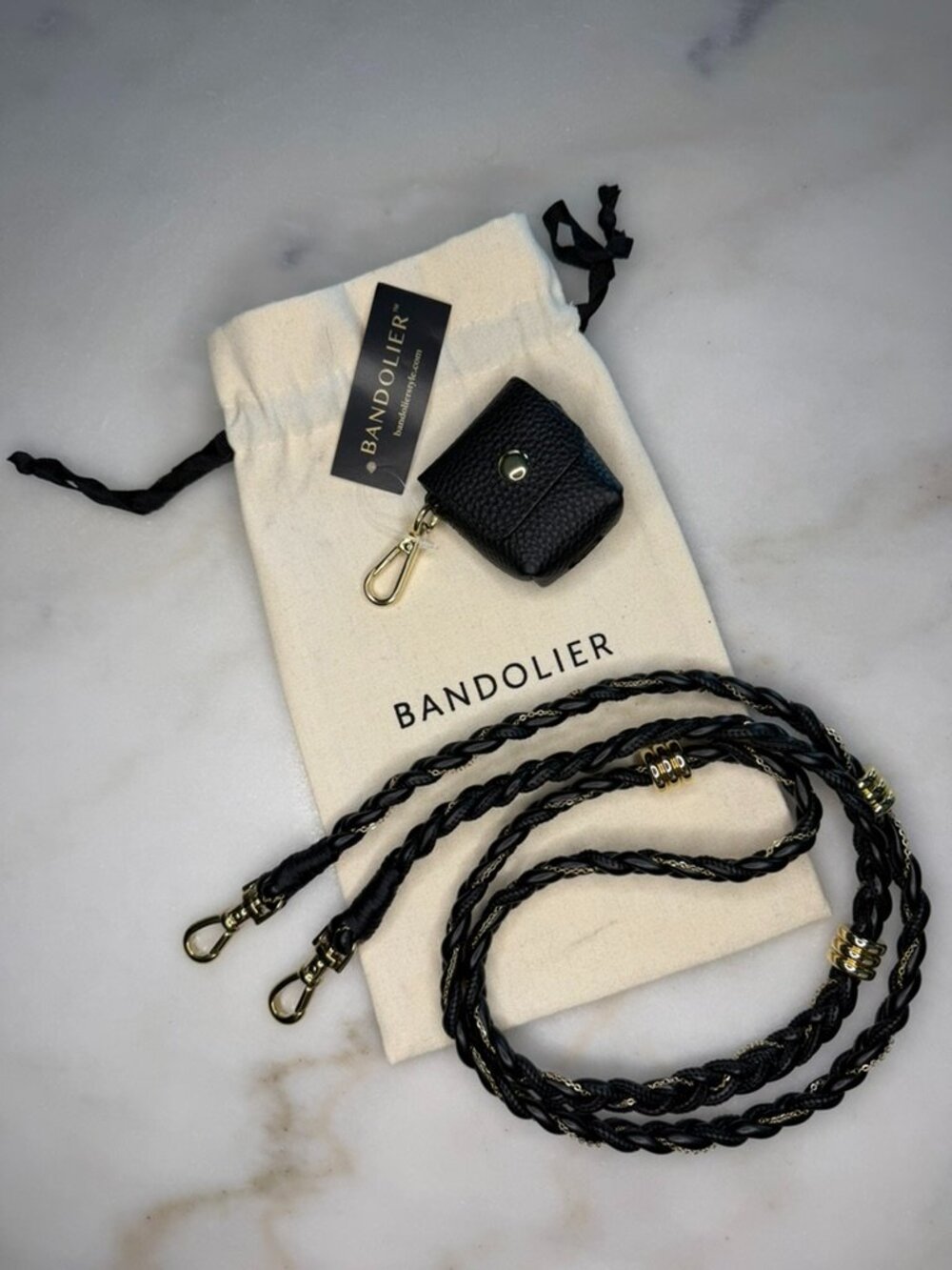 RARE Bandolier Crossbody Strap and Airpod Case Black/Gold - Picture 2 of 3